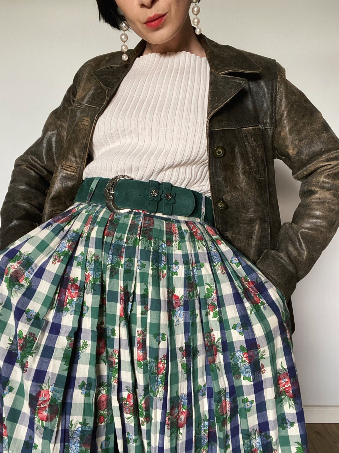Jupe Vintage En Laine Bavaroise Koch & Poehlmann - Taille XS, Noire, Haute Taille, Plissée, Occasion