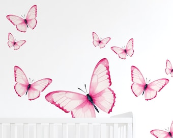 Pink Yellow Orange Butterfly decal set |  Kid room watercolor butterfly set  |  Housewarming Gift decal set - DH020