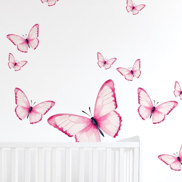 Pink Yellow Orange Butterfly decal set |  Kid room watercolor butterfly set  |  Housewarming Gift decal set - DH020