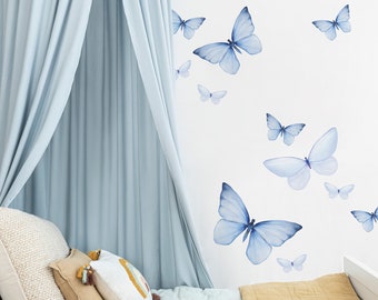 Vlinder muurstickerset voor thuis | Geweldig cadeau voor pasgeboren babykamer | Blauwe vlinder kinderkamer muurschildering - DH024