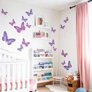 Idee voor kinderkamermuurschildering | Roze paarse vlinder muurstickerset | Vlinder muurstickerset - DH028