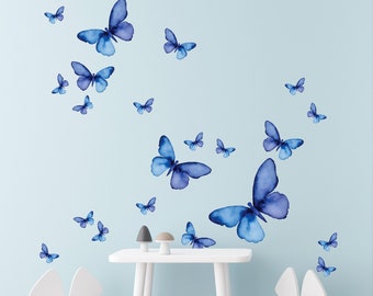 Blue Butterfly Wall decal  |  Yellow Blue big butterfly sticker set  |  Kid room Mural Idea  |  Gift for newborn baby room - DH021