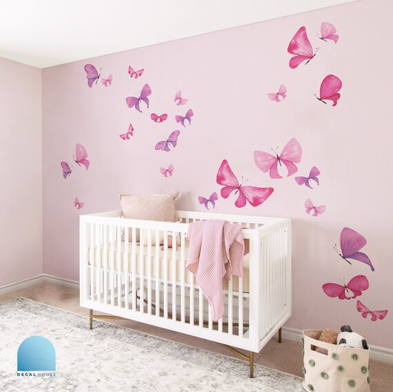Runtoo Adesivi Murali Farfalle Colorate Adesivi da Parete Rosa Viola Blu Farfalla Pastello Decorazioni Muro Soggiorno Camera da Letto Cameretta Bimba