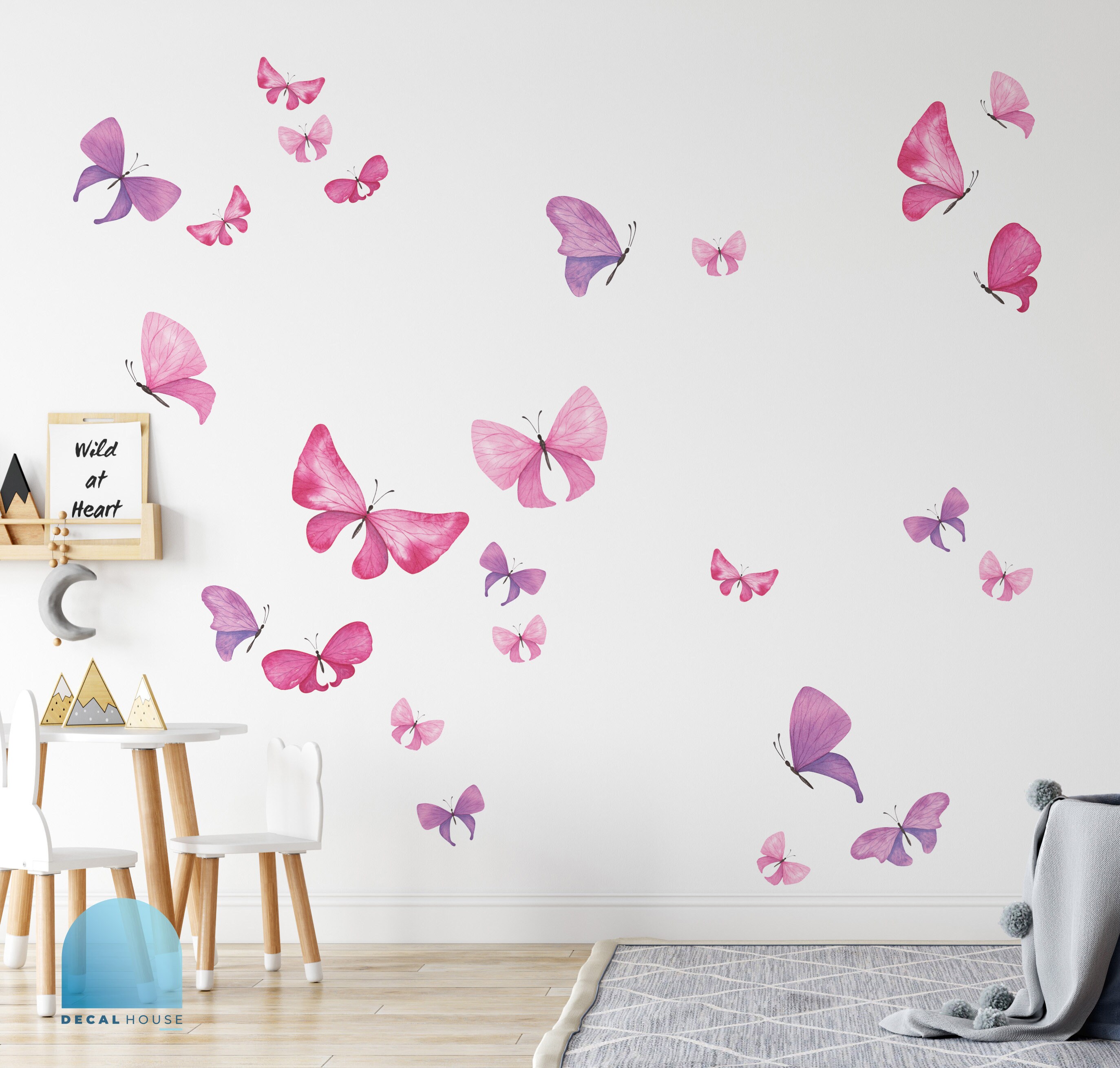 Pink Purple Butterfly Wall Decal Set | Kid Room Mural Idea | Butterfly ...