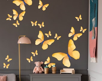 Perfect Home Butterfly Wall Decal  |  Blue Yellow Butterfly Mural  |  Kid room Mural  |  Radiant Butterfly Wall Accents - DH021