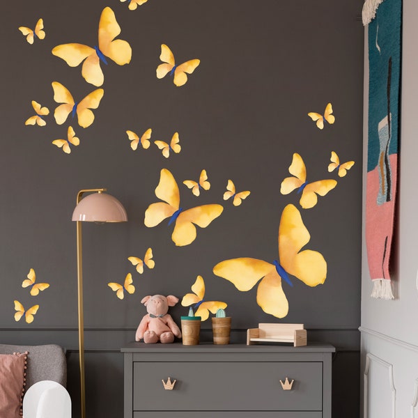 Perfect Home Butterfly Wall Decal  |  Blue Yellow Butterfly Mural  |  Kid room Mural  |  Radiant Butterfly Wall Accents - DH021