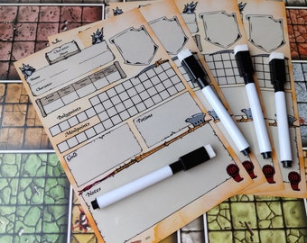 Heroquest - Reusable Character Sheets + pen -