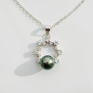 Tahitiaanse parelketting met zirkoon/925 zilveren zwarte parelhanger ketting/Tahitiaanse parelhanger voor vrouwen/echte parel