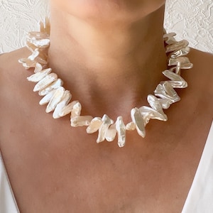 Biwa pearl necklace/Baroque freshwater pearl necklace for woman/Large freshwater pearl necklace/Necklace of rare pearls/Ivory pearl necklace