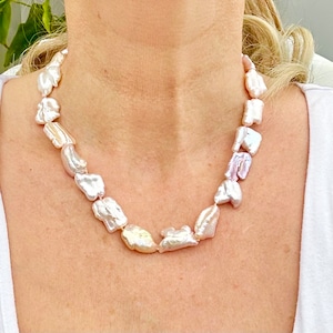 Pink baroque freshwater pearl necklace/Large freshwater pearl necklace/Genuine pearl necklace for woman/Genuine statement pearl necklace