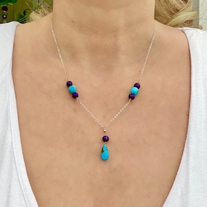 Genuine Turquoise necklace in sterling silver/Dainty Turquoise necklace in silver/Authentic Turquoise necklace in silver