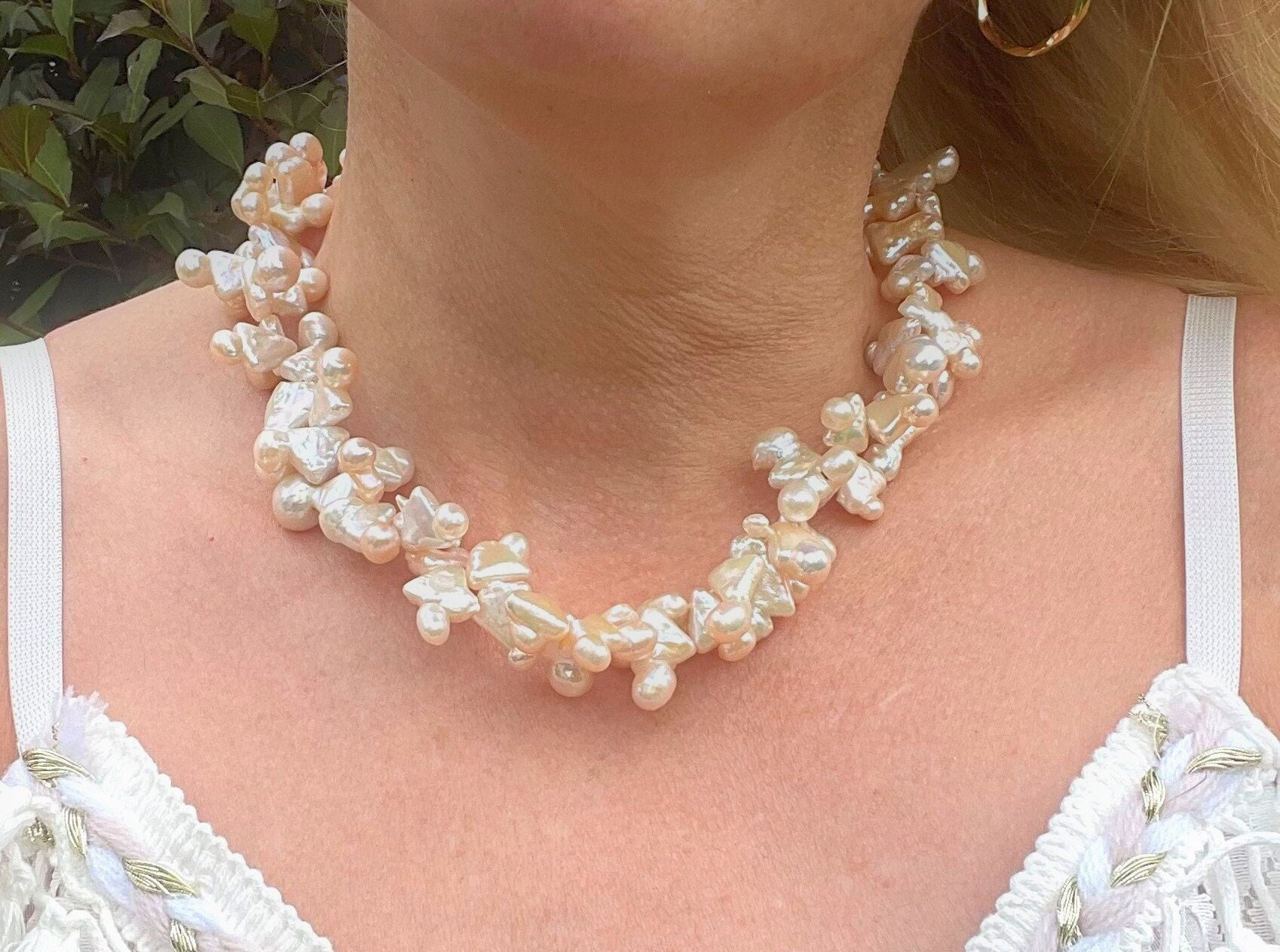 Collier de perles d'eau douce vintage main image 1