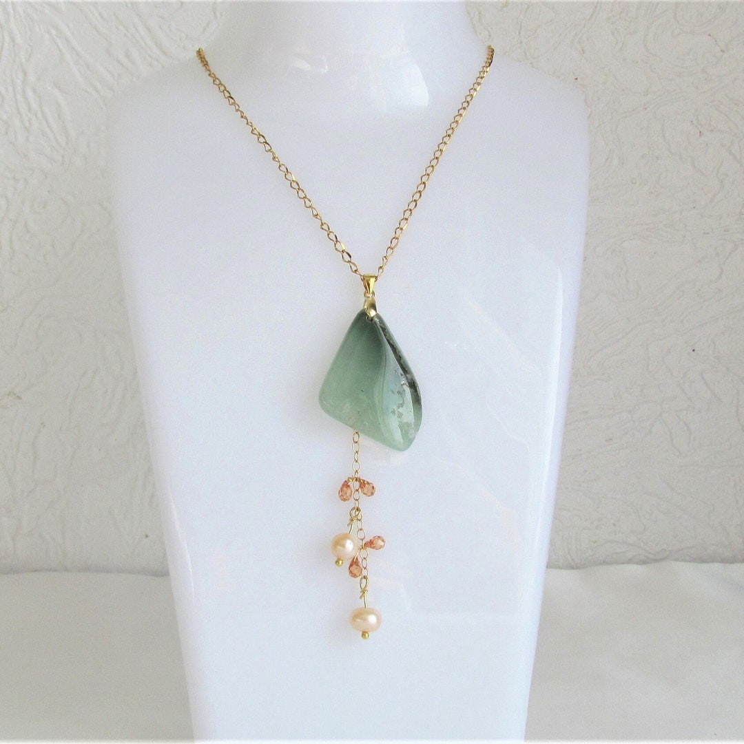 Aventurine Pendant Necklace/gold Zircon Necklace for Woman Etsy