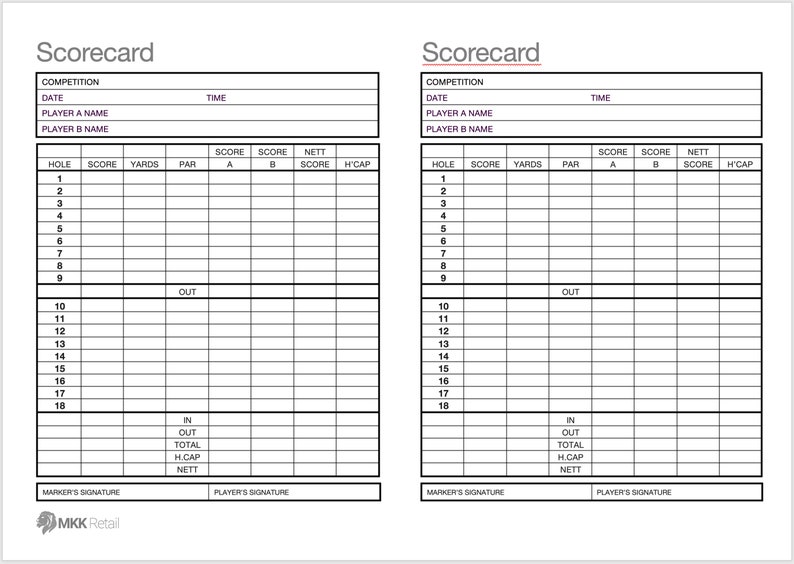 Golf Scorecards to Download and Print multiple Sizes - Etsy