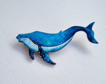Whale wood pin Marine life wooden brooch Humpback whale Blue whale
