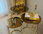 Mirrored Gold Metal Legs with bronze Glass Nesting Coffee Tables Furniture 3pcs bedside assistant desk living room magazine round side table