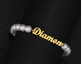 Personalized Name Custom Letter Bracelet for Women Beads Bangle Baroque pearls Elegant Jewelry Birthday Gift