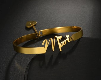 Pulsera Nombre personalizado Corazón Moda Ajustable Acero inoxidable Oro Color para Mujeres Brazalete Amor Joyería Regalo de cumpleaños