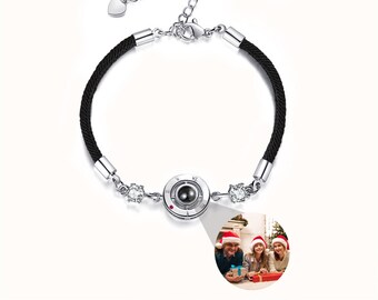 Pulsera de pareja Pulsera de proyección fotográfica, Pulsera de proyección trenzada, regalo de aniversario para ella, pulsera personalizada para mujer