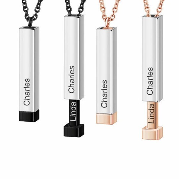 Personalized Engraving,Customize Name Bar Necklace Square 3D Bar Custom Name Necklace Stainless Steel Pendant Women/Men Jewelry Gifts