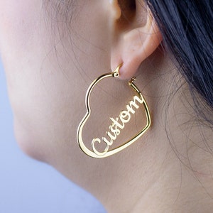 Custom Hoop Name Earrings, Heart-shaped Minimalist Earrings,Personalized, Exaggerated Custom Hoops, Name Earrings,Personalized Earrings Gift