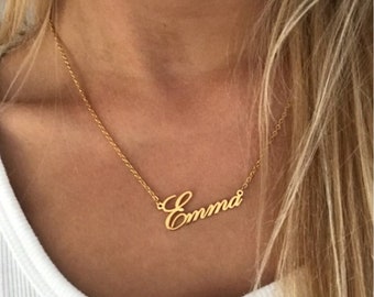 Aangepaste roestvrijstalen naamketting gepersonaliseerde brief gouden kleur choker ketting hanger naamplaatje cadeau voor haar, ketting voor moeder