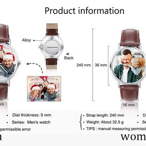 Personalized Photo Watches for Men Women Leather Strap Wrist Custom Any Name Wrist Watch for Couple Boyfriend Father's Day Christmas gift image 9