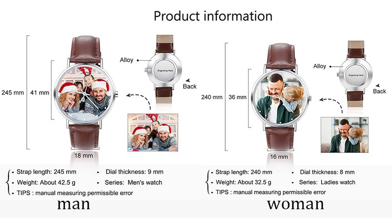 Personalized Photo Watches for Men Women Leather Strap Wrist Custom Any Name Wrist Watch for Couple Boyfriend Father's Day Christmas gift image 9