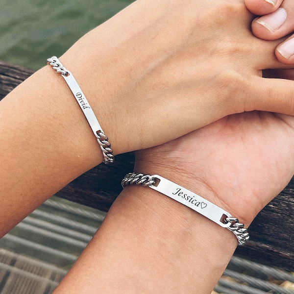 Bracelets pour couple personnalisés, bracelet gravé personnalisé texte/symbole/date personnalisé, bracelet pour couple, cadeau pour couple amoureux, cadeau pour elle