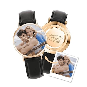 Personalized Photo Watches for Men Women Leather Strap Wrist Custom Any Name Wrist Watch for Couple Boyfriend Father's Day Christmas gift image 1