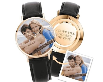 Personalized Photo Watches for Men Women Leather Strap Wrist Custom Any Name Wrist Watch for Couple Boyfriend Father's Day Christmas gift