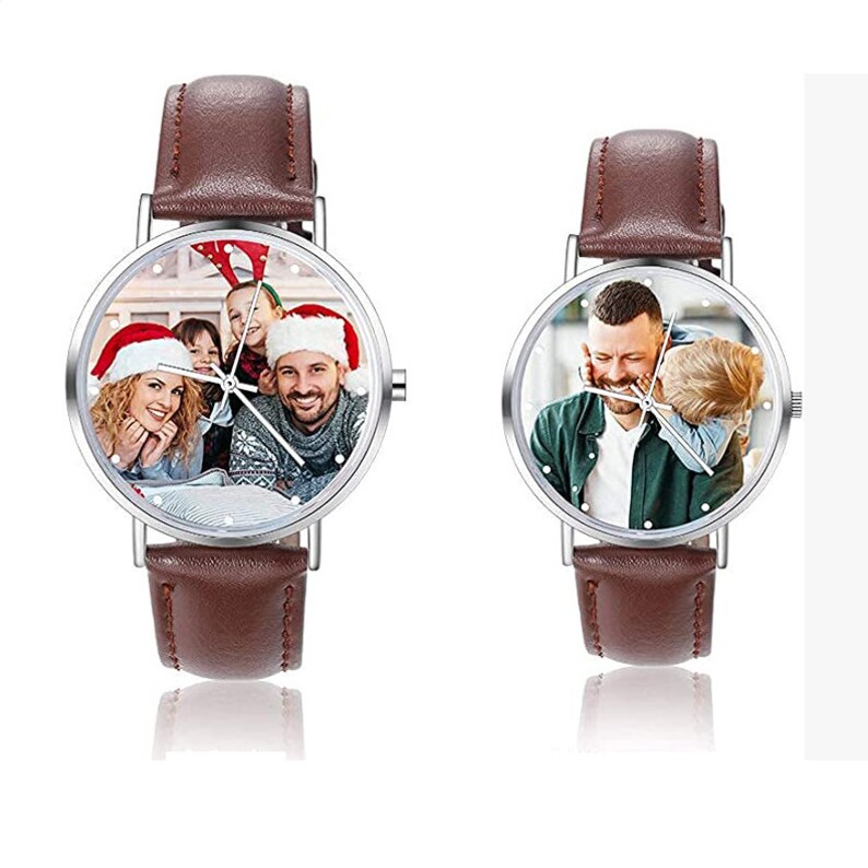 Personalized Photo Watches for Men Women Leather Strap Wrist Custom Any Name Wrist Watch for Couple Boyfriend Father's Day Christmas gift image 2