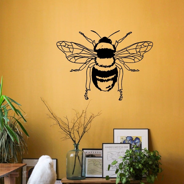 Bee Wall Decal, Bumblebee Large Vinyl Sticker, Honey Modern Mural Art Decoration Removable Wall Prints Peel And Stick Wall Decal Boho