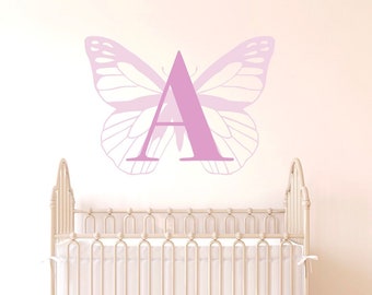 Letter A Wall Decal, Kids Room Name Large Vinyl Sticker, Butterfly Nursery Mural Art Decoration Removable Wall Peel And Stick Wall Decal