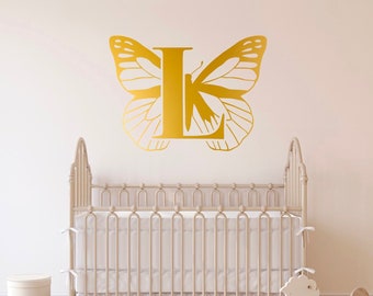 Letter L Wall Decal, Kids Room Name Large Vinyl Sticker, Butterfly Nursery Mural Art Decoration Removable Wall Peel And Stick Wall Decal