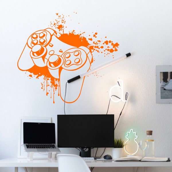 Video Game Controller Wall Decal, Kids Room Large Vinyl Sticker, Gamer Mural Art Decoration Removable Wall Print Peel And Stick Wall Decal