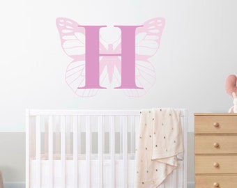 Letter H Wall Decal, Kids Room Name Large Vinyl Sticker, Butterfly Nursery Mural Art Decoration Removable Wall Peel And Stick Wall Decal