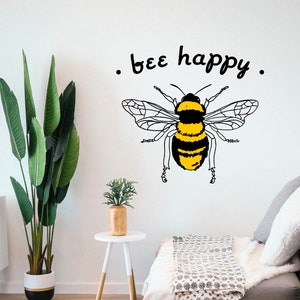 Bee wall art vinyl decal, bee happy, bee home decor, Don't worry be