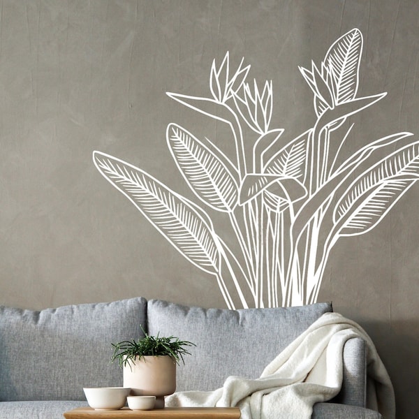Bird Of Paradise Plant Wall Decal, Floral Large Vinyl Sticker, Leaf Mural Art Decoration Removable Wall Print Peel And Stick Wall Decal Boho