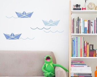 Paper Boats Wall Decal, Kids Room Large Vinyl Sticker, Nursery Modern Mural Art Decoration Removable Prints Peel And Stick Wall Decal