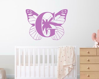 Letter G Wall Decal, Kids Room Name Large Vinyl Sticker, Butterfly Nursery Mural Art Decoration Removable Wall Peel And Stick Wall Decal