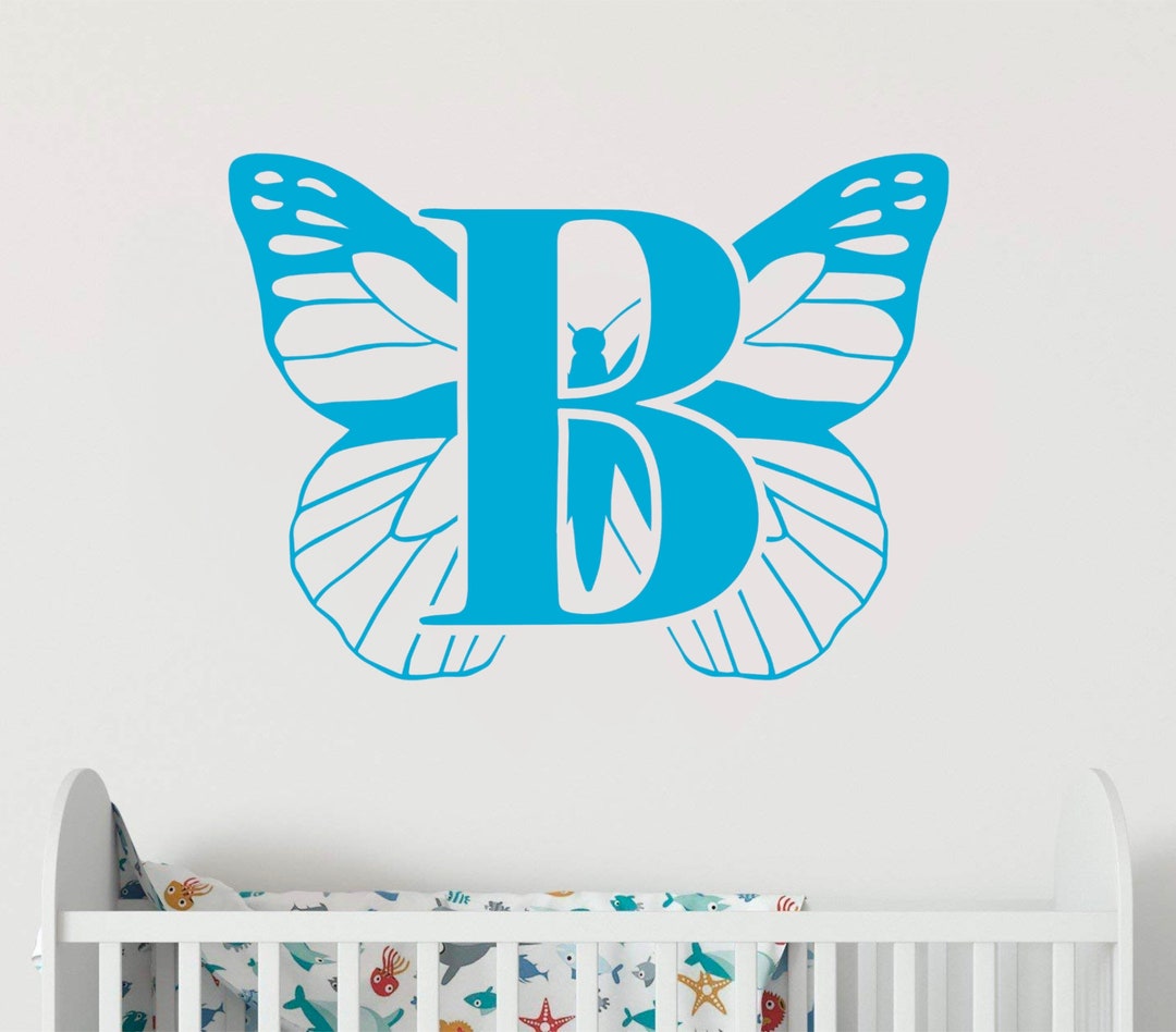 Letter B Wall Decal, Kids Room Name Large Vinyl Sticker, Butterfly