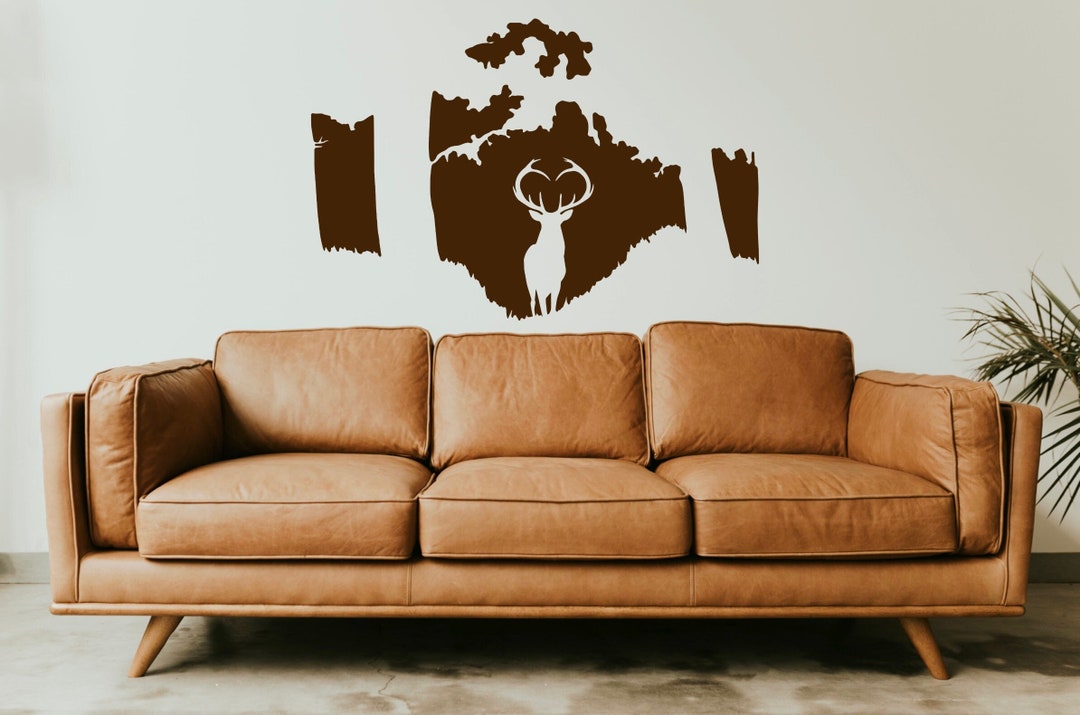 Deer Wall Decal, Forest Scene Large Vinyl Sticker, Animal Mural Art ...
