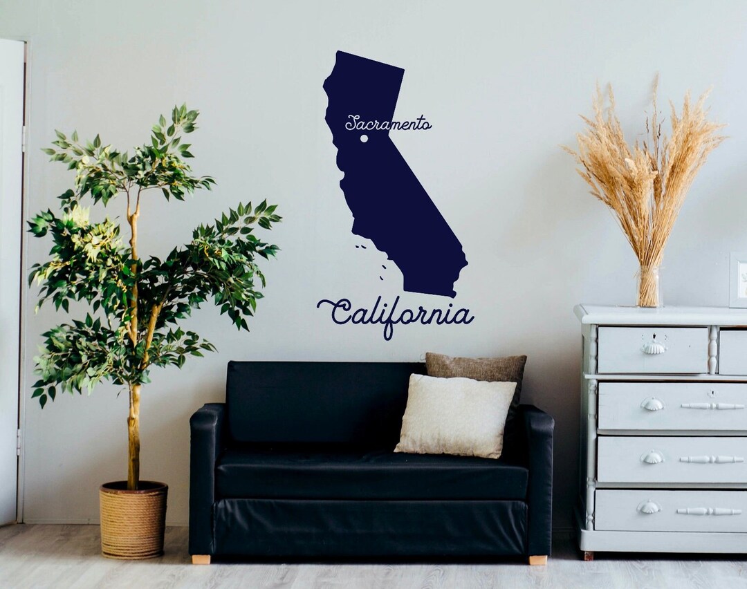 California Map Wall Decal, State Large Vinyl Sticker, USA Modern Mural