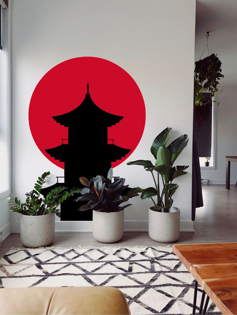 Pagoda Asian Building Wall Decal Japanese Sun Large Vinyl Etsy