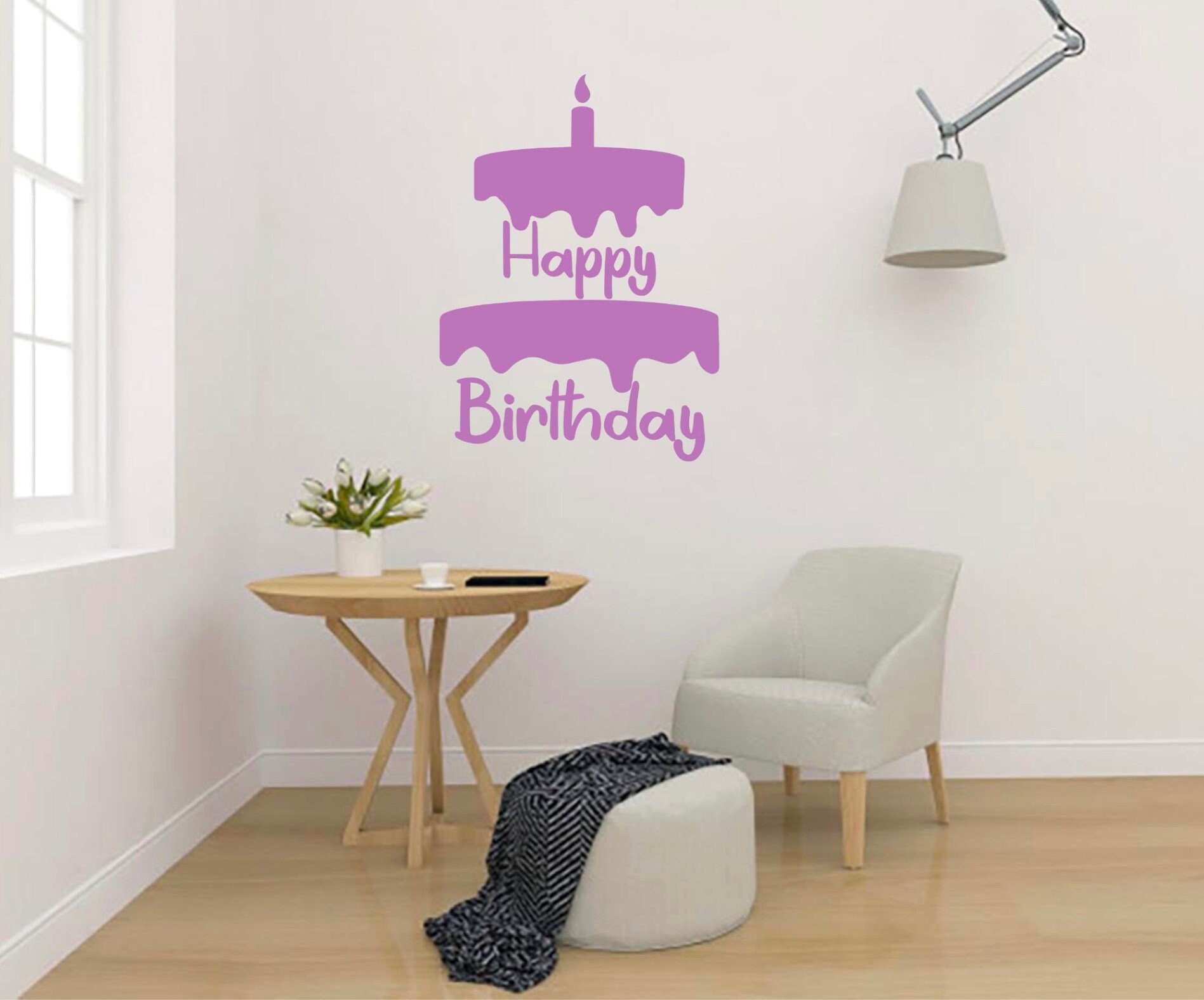 Happy Birthday Wall Decal Cake Gift Large Vinyl Sticker Etsy