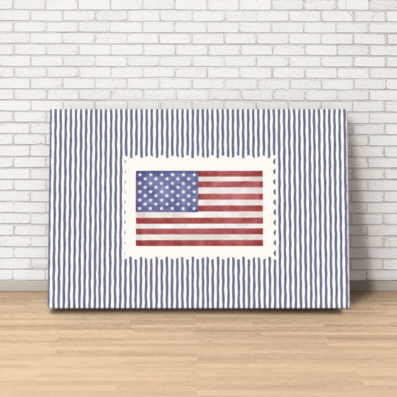 Vintage USA Flag Blue Striped Print, Retro Americana Decor, Patriotic Poster, Fourth of July Decor, Independence Day Decor