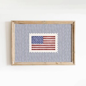 Vintage USA Flag Blue Striped Print, Retro Americana Decor, Patriotic Poster, Fourth of July Decor, Independence Day Decor