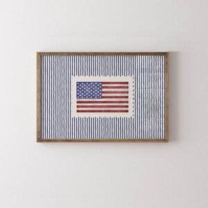 Vintage USA Flag Blue Striped Print, Retro Americana Decor, Patriotic Poster, Fourth of July Decor, Independence Day Decor