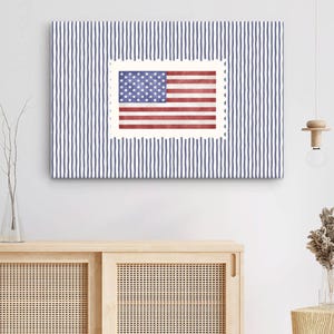 Vintage USA Flag Blue Striped Print, Retro Americana Decor, Patriotic Poster, Fourth of July Decor, Independence Day Decor